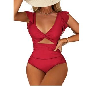 Charmo Red Ruffled One-Piece Cutout Monokini – Size M (NWOT)‎